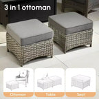HOMLUX 5 PCS Outdoor Conversation Set 3-Seat Patio Sofa with Cushion, High Back Rattan Chairs, Ottomans
