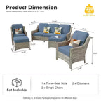 HOMLUX 5 PCS Outdoor Conversation Set 3-Seat Patio Sofa with Cushion, High Back Rattan Chairs, Ottomans