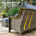 HOMLUX 5 PCS Outdoor Conversation Set 3-Seat Patio Sofa with Cushion, High Back Rattan Chairs, Ottomans