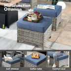 HOMLUX 5 PCS Outdoor Conversation Set 3-Seat Patio Sofa with Cushion, High Back Rattan Chairs, Ottomans