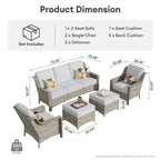 HOMLUX 5 PCS Outdoor Conversation Set 3-Seat Patio Sofa with Cushion, High Back Rattan Chairs, Ottomans