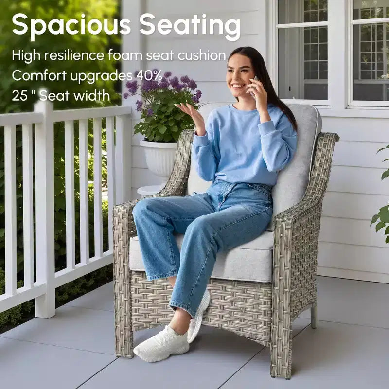 HOMLUX 5 PCS Outdoor Conversation Set 3-Seat Patio Sofa with Cushion, High Back Rattan Chairs, Ottomans