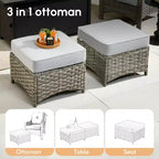 HOMLUX 5 PCS Outdoor Conversation Set 3-Seat Patio Sofa with Cushion, High Back Rattan Chairs, Ottomans