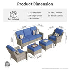 HOMLUX 5 PCS Outdoor Conversation Set 3-Seat Patio Sofa with Cushion, High Back Rattan Chairs, Ottomans