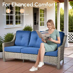 HOMLUX 5 PCS Outdoor Conversation Set 3-Seat Patio Sofa with Cushion, High Back Rattan Chairs, Ottomans