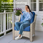 HOMLUX 5 PCS Outdoor Conversation Set 3-Seat Patio Sofa with Cushion, High Back Rattan Chairs, Ottomans