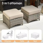 HOMLUX 5 PCS Outdoor Conversation Set 3-Seat Patio Sofa with Cushion, High Back Rattan Chairs, Ottomans