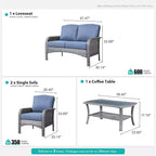 HOMLUX 4 PCS Patio Conversation Set Outdoor Wicker Rattan Chairs & Sofa Set, All Weather, High Back