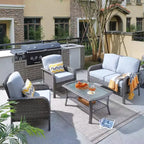 HOMLUX 4 PCS Patio Conversation Set Outdoor Wicker Rattan Chairs & Sofa Set, All Weather, High Back