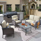 HOMLUX 4 PCS Patio Conversation Set Outdoor Wicker Rattan Chairs & Sofa Set, All Weather, High Back