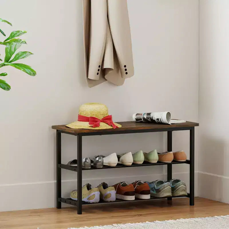 Costway 3-Tier Shoe Rack Bench w/ Heavy Duty Metal Frame & 300 lbs Seat for Hallway