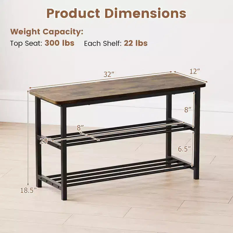 Costway 3-Tier Shoe Rack Bench w/ Heavy Duty Metal Frame & 300 lbs Seat for Hallway