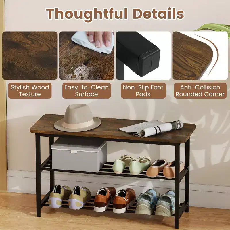 Costway 3-Tier Shoe Rack Bench w/ Heavy Duty Metal Frame & 300 lbs Seat for Hallway