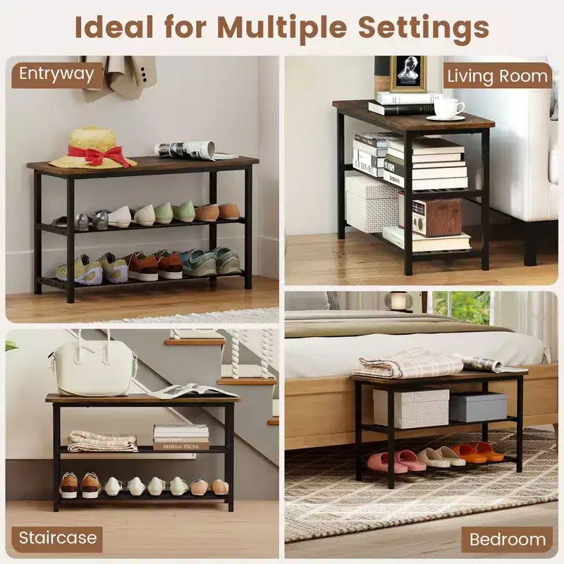 Costway 3-Tier Shoe Rack Bench w/ Heavy Duty Metal Frame & 300 lbs Seat for Hallway