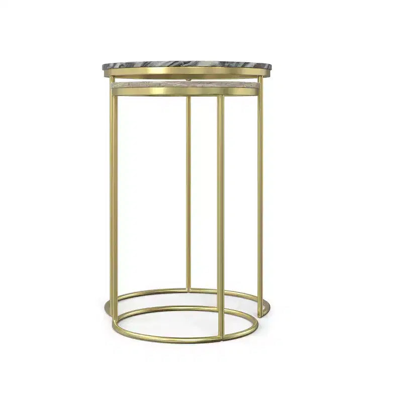 Romina Modern Contemporary 16 inch Wide Metal 2 Pc Nesting Table in Gold , Fully Assembled
