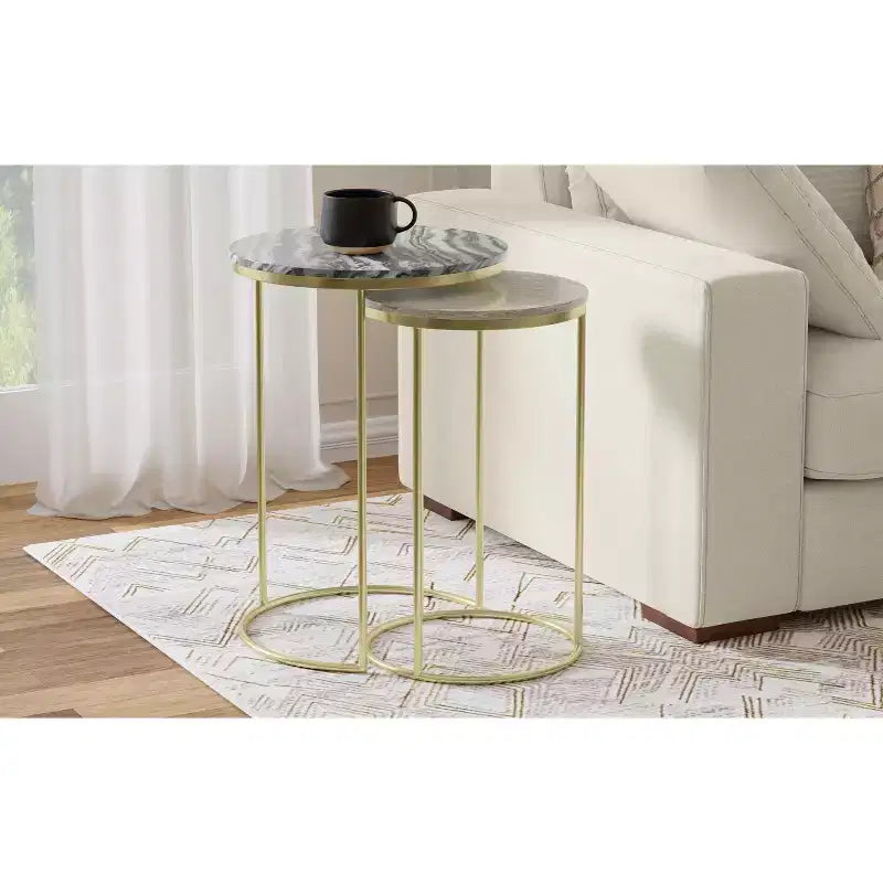 Romina Modern Contemporary 16 inch Wide Metal 2 Pc Nesting Table in Gold , Fully Assembled