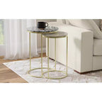 Romina Modern Contemporary 16 inch Wide Metal 2 Pc Nesting Table in Gold , Fully Assembled