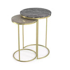 Romina Modern Contemporary 16 inch Wide Metal 2 Pc Nesting Table in Gold , Fully Assembled