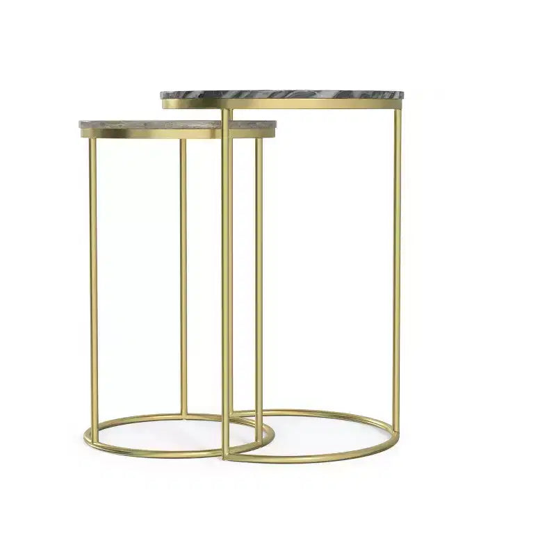 Romina Modern Contemporary 16 inch Wide Metal 2 Pc Nesting Table in Gold , Fully Assembled