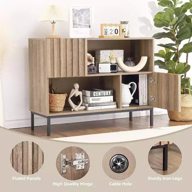 Fluted Console Table, Mid-Century Modern Entryway Table with Storage for Living Room Hallway