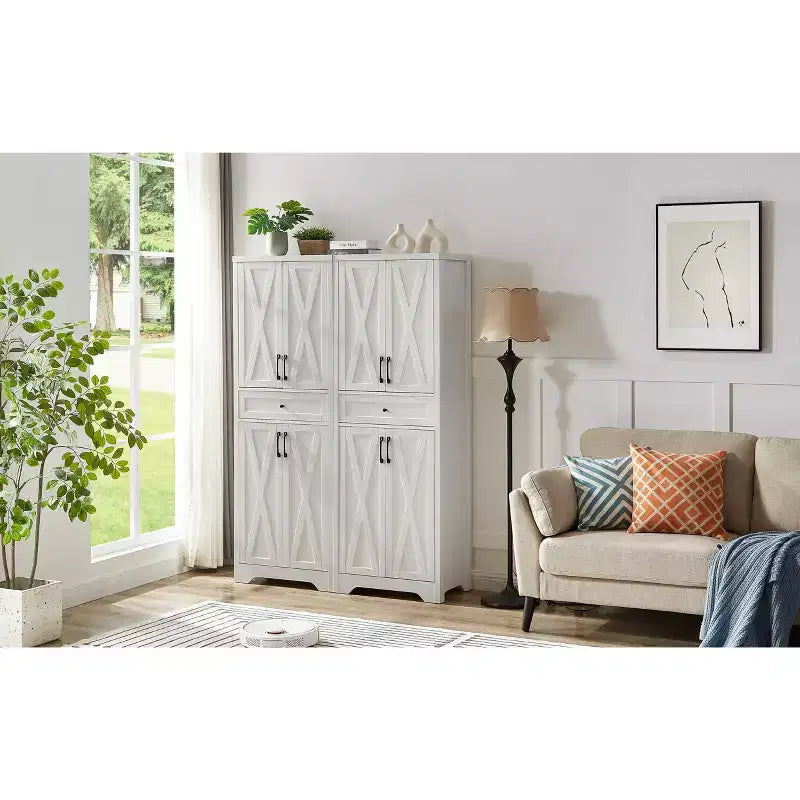 VIYET 68 Multi-Functional Living Room Sideboard, White Particle Board+MDF Storage Cabinet (Anti-Tipping Device for Living Room/Bedroom/Office)