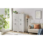 VIYET 68 Multi-Functional Living Room Sideboard, White Particle Board+MDF Storage Cabinet (Anti-Tipping Device for Living Room/Bedroom/Office)