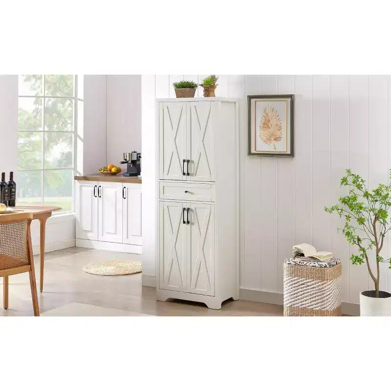 VIYET 68 Multi-Functional Living Room Sideboard, White Particle Board+MDF Storage Cabinet (Anti-Tipping Device for Living Room/Bedroom/Office)