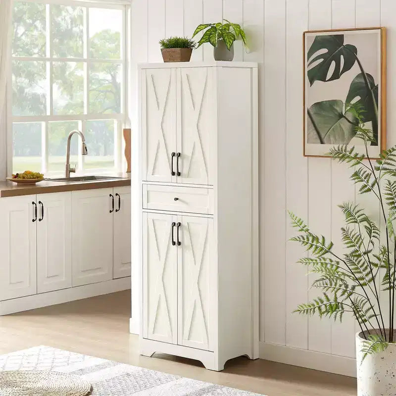 VIYET 68 Multi-Functional Living Room Sideboard, White Particle Board+MDF Storage Cabinet (Anti-Tipping Device for Living Room/Bedroom/Office)
