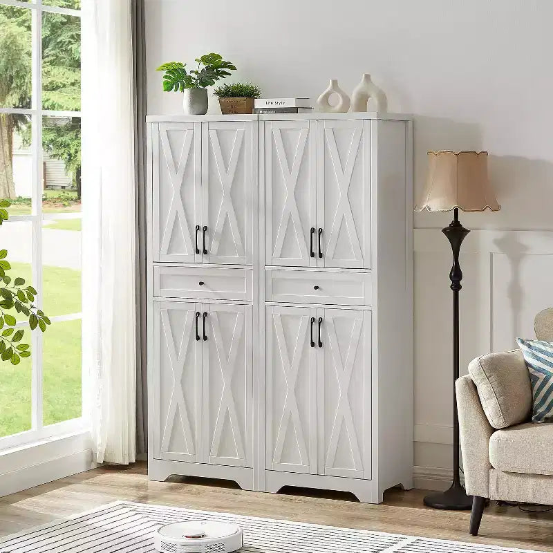 VIYET 68 Multi-Functional Living Room Sideboard, White Particle Board+MDF Storage Cabinet (Anti-Tipping Device for Living Room/Bedroom/Office)