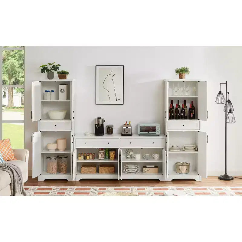 VIYET 68 Multi-Functional Living Room Sideboard, White Particle Board+MDF Storage Cabinet (Anti-Tipping Device for Living Room/Bedroom/Office)