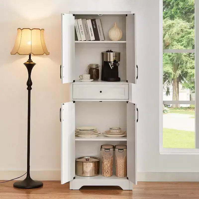 VIYET 68 Multi-Functional Living Room Sideboard, White Particle Board+MDF Storage Cabinet (Anti-Tipping Device for Living Room/Bedroom/Office)