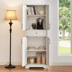 VIYET 68 Multi-Functional Living Room Sideboard, White Particle Board+MDF Storage Cabinet (Anti-Tipping Device for Living Room/Bedroom/Office)