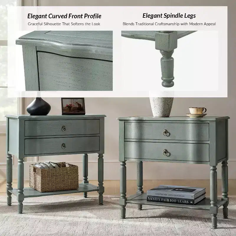 Anton 30 W 2-Drawer End Table with Built-in Charging Station|HULALA HOME