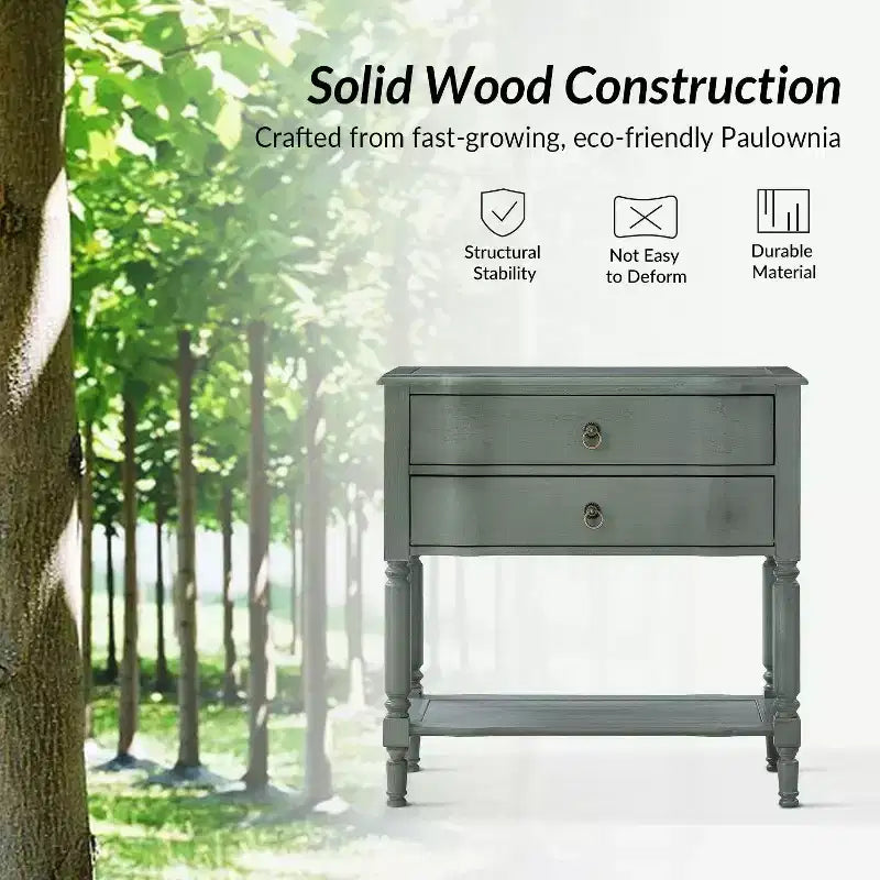 Anton 30 W 2-Drawer End Table with Built-in Charging Station|HULALA HOME