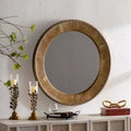 31 Luxury Round Wall Mirror with Textured Frame, Boho Accent Mirror for Living Room, Entryway, or Hallway-Panipeachy