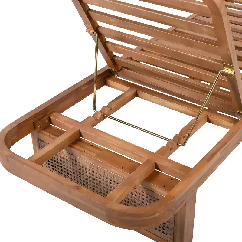Christopher Knight Home Sandrine Patio 2 Piece Acacia Wood Rattan Lounge Set with Cushion and Slatted Table