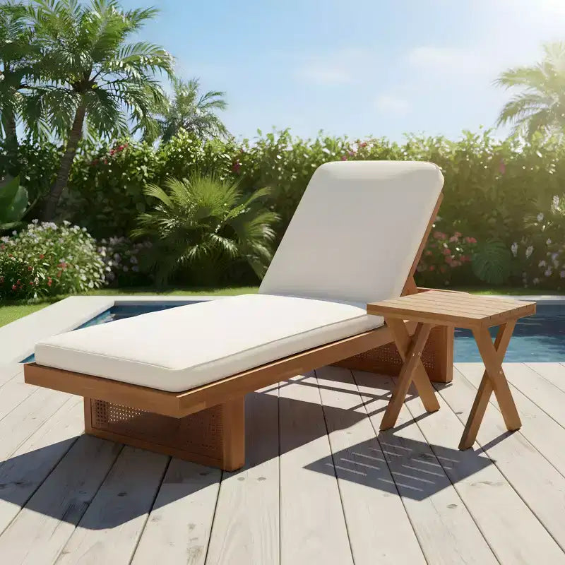 Christopher Knight Home Sandrine Patio 2 Piece Acacia Wood Rattan Lounge Set with Cushion and Slatted Table