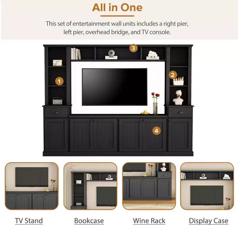 Meuble TV grand format Clihome avec ensemble mural de divertissement et pont pour salon