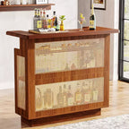 Lantine Rattan Home Bar Unit, Farmhouse 4-Tier Bar Table with 4 Stemware Racks , Caramel Brown