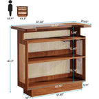 Bar domestique en rotin Lantine, table de bar de ferme à 4 niveaux avec 4 porte-verres à pied, marron caramel