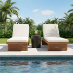 Christopher Knight Home Zenaida Patio 3 Piece Acacia Wood Rattan Sunlounge Set with Cushion and Lightweight Concrete Table