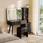 48 Fluted Makeup Vanity Desk with Large Lighted Mirror, Charging Station & Cushioned Storage Stool for Bedroom