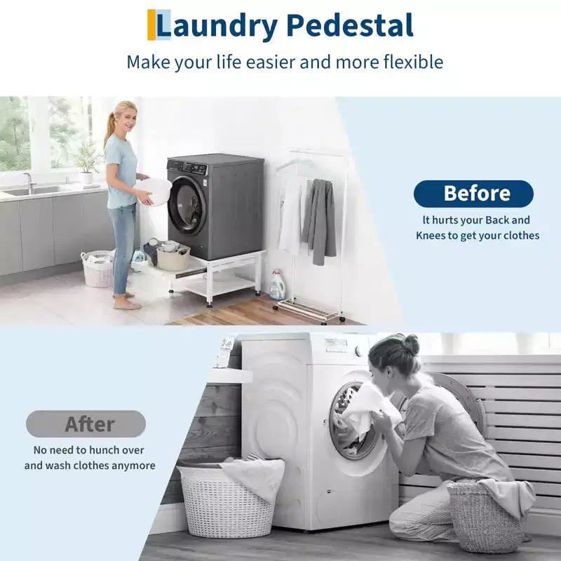 Support de piédestal robuste COZONY pour laveuse/sécheuse avec panier coulissant, patins anti-vibration réglables, capacité de 450 kg