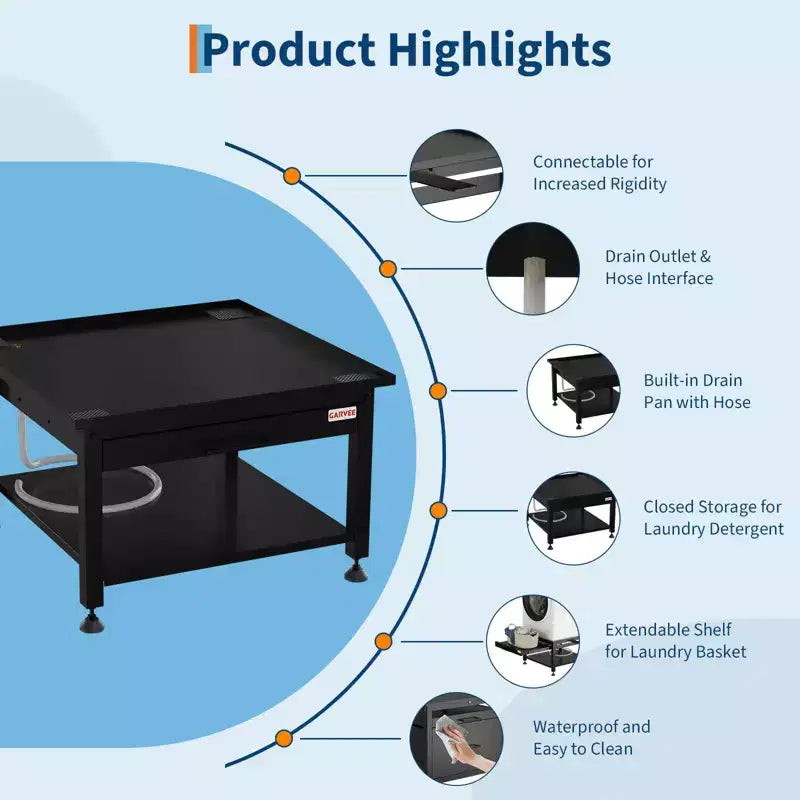 Support de piédestal robuste COZONY pour laveuse/sécheuse avec panier coulissant, patins anti-vibration réglables, capacité de 450 kg