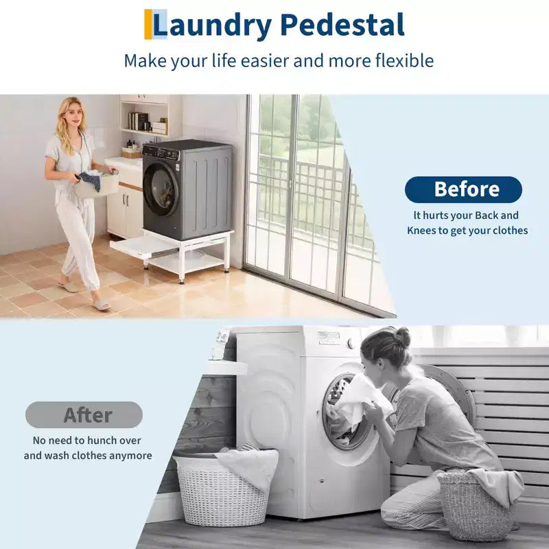 Support de piédestal robuste COZONY pour laveuse/sécheuse avec panier coulissant, patins anti-vibration réglables, capacité de 450 kg