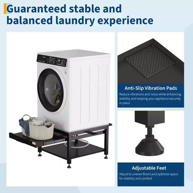 Support de piédestal robuste COZONY pour laveuse/sécheuse avec panier coulissant, patins anti-vibration réglables, capacité de 450 kg