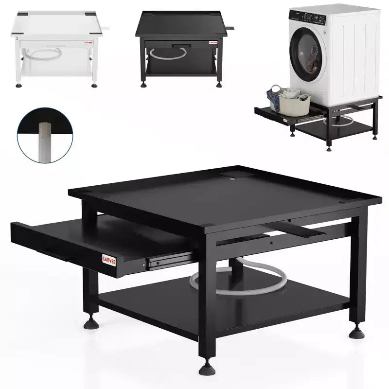 COZONY Heavy Duty Laundry Pedestal Stand with Pull-Out Basket, Adjustable Anti-Vibration Pads, 1000 lbs Capacity for Washer Dryer
