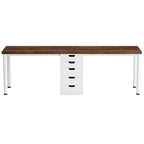 Bureau double, Long bureau d'ordinateur avec 5 tiroirs