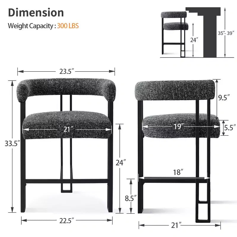 Modern 24 Counter Height Bar Stools Set of 8, Curved Back and Armrests, Fabric Upholstered Counter Stools for Kitchen Island or Bar-Panipeachy