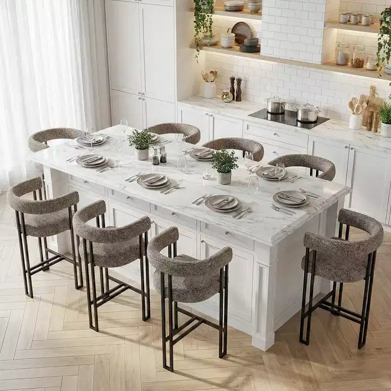 Modern 24 Counter Height Bar Stools Set of 8, Curved Back and Armrests, Fabric Upholstered Counter Stools for Kitchen Island or Bar-Panipeachy